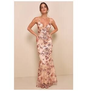 NWT Lulus Shine Language Rose Gold Sequin Mermaid Dress Ball Banquet Gala Sz XS